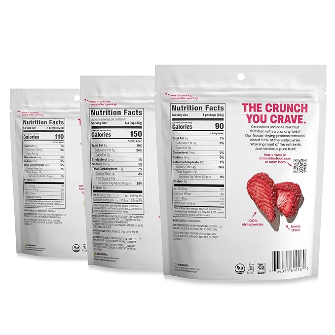 Crunchies Freeze-Dried Fruits, 100% All Natural Crispy Fruit, Non GMO and Kosher, Resealable Freeze Dried Fruit Snack Packs, Pack of 6 (Strawberry Lovers Variety Pack)