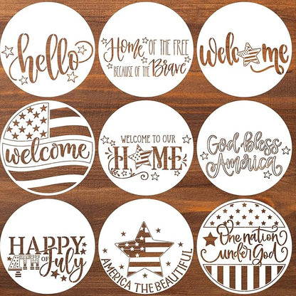 Patriotic Welcome Stencils 4th of July Stencil Independence Day Stencils for Painting on Wood Door Hanger Porch Sign Decor