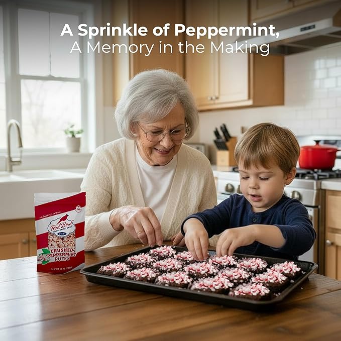 Red Bird Crushed Peppermint Puffs, Soft Crushed Peppermint Candy Topping for Baking, Ice Cream & Drinks, 5 lb Tub