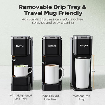 Single Serve Coffee Maker with Built-in Detachable Milk Frother, Iced and Hot Coffee Machine for K Cup & Grounds, 40oz Removable Water Reservoir, 6 Cup Sizes, Fits 7.3" Travel Mug, Black