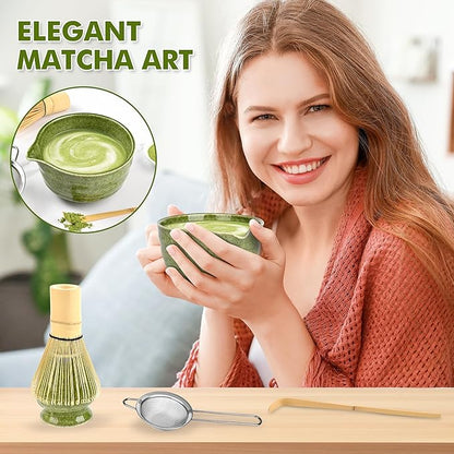 Matcha Whisk Set-Japanese Matcha Tea Kit includes Matcha Bowl with Spout,Matcha Whisk,Holder,Scoop,Sifter,Matcha Set for Making Matcha Latte,Tea Ceremony,Gifts for Family for Christmas Birthday