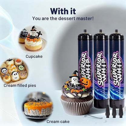 Whipped Cream Charger 740g, Whip Cream Charger Cartridges Whip Cream Charger Cylinder Food Grade Original Flavor (Nozzle Included) 3-Pack