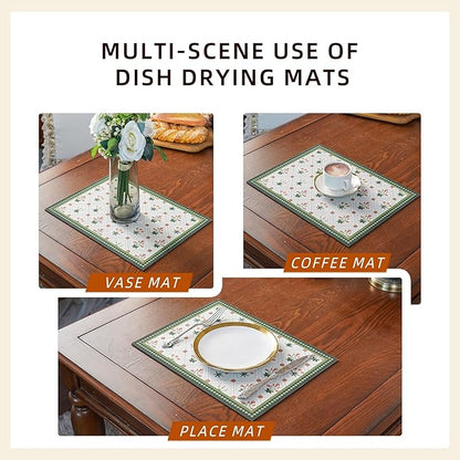 Dish Drying Mat, Diatomaceous Earth Soft Coffee Mat, Absorbent Silicone Dish Drying Mat for Kitchen Counter or Sink for Kitchen Bathroom Coffee Bar (Green, 12 x 16 Inches)