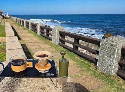 ATHIA glass pour over coffee maker set, minimalist drip coffee maker with reusable cloth filter, glass coffee dripper, walnut lid & leather sleeve for single cup manual brewing (Walnut Wood)