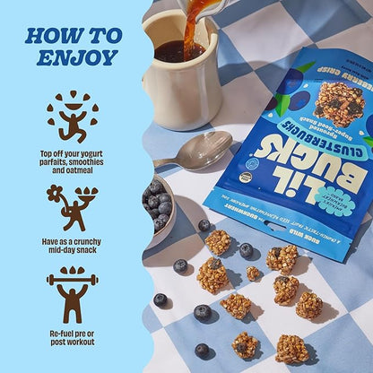 Clusterbucks Superfood Clusters – Grain-Free, Keto-Friendly Granola with Regeneratively Grown Sprouted Buckwheat– Gluten-Free, Low-Carb, Organic Healthy Snack (6 Ounce (Pack of 3), Blueberry Crisp)
