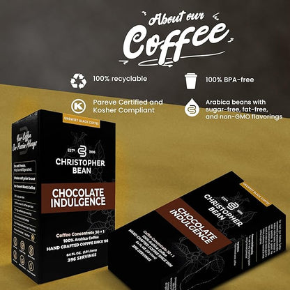 Christopher Bean Coffee - 396 servings, 30 to 1 Blend Bag in Box Liquid Instant Coffee or Cold Brew Coffee Concentrate - Hot or Iced Coffee - Chocolate Indulgence