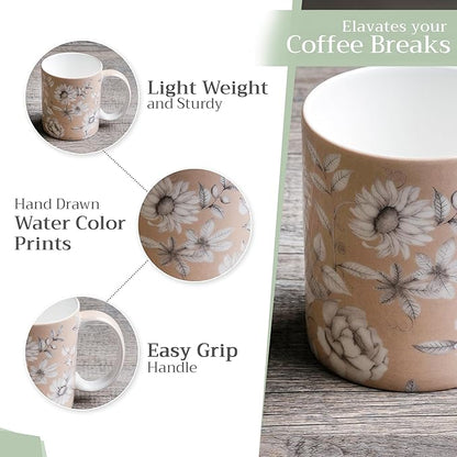 Maison d' Hermine Coffee Mug with Handles Fine Bone China Mugs Pack of One Tea Cups for Hot Beverages Cappuccino Latte Home Restaurant Office Perfect for Gift (Pretty Autumn - Mono Autumn, 12 Ounce)