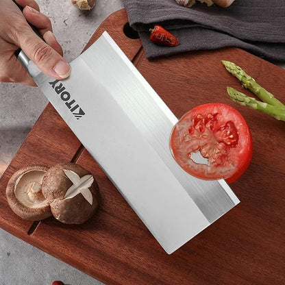 Kitory 7" Lightweight Meat Cleaver, Chinese Chef Knife for Slicing & Chopping (No Bones)- German High Carbon Steel - Ergonomic Pakkawood Handle - Ideal for Women, 2024 Gift (Metadrop Series)