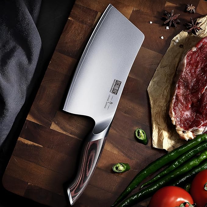 Cleaver Knife 7 Inch, Ultra Sharp Japanese High Carbon Steel Vegetable Meat Cleaver, Multifunction Chopper Butcher Knife for Home Kitchen and Restaurant
