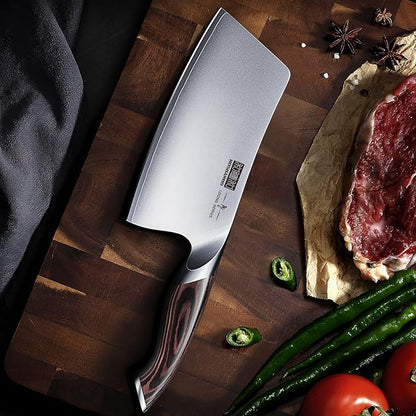 Cleaver Knife 7 Inch, Ultra Sharp Japanese High Carbon Steel Vegetable Meat Cleaver, Multifunction Chopper Butcher Knife for Home Kitchen and Restaurant