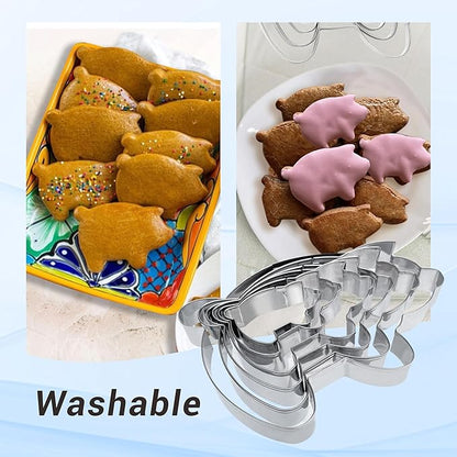 6PC Stainless Steel Pig Cookie Cutters Mexican - 5.5", 4.5", 4", 3.5", 2.5", 2.0"，Perfect for Mexican Concha Bread - Concha Cutter and Concha Stamp，Baking Tools for Pig Shaped Pastry and Bread Making