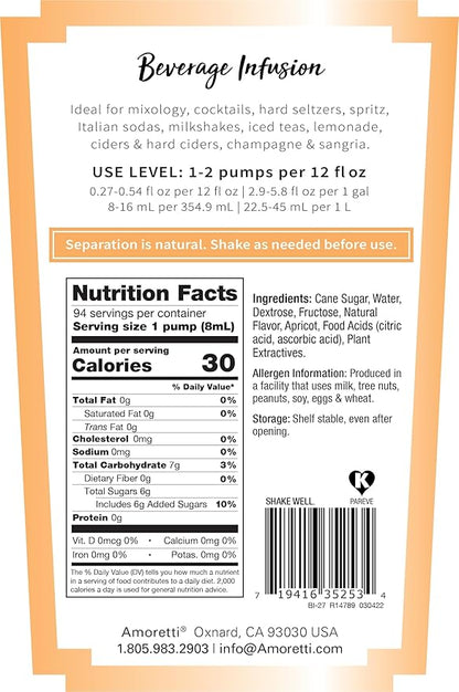 Amoretti - Armenian Apricot Beverage Infusion, 94 Servings Per Bottle (750 ml) - Drink Mix & Water Enhancer with Pump for Flavoring Cocktails, Waters, Teas, and other Beverages, Preservative Free