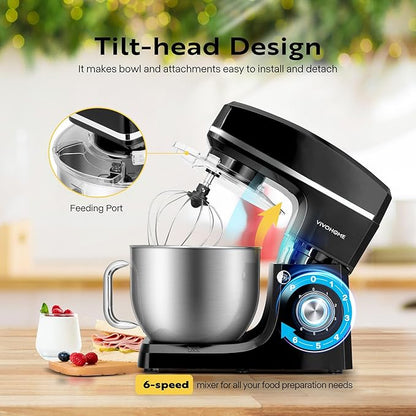 VIVOHOME 7.5 Quart Stand Mixer, 660W 6-Speed Tilt-Head Kitchen Electric Food Mixer with Beater, Dough Hook, Wire Whip, and Egg Separator, Black
