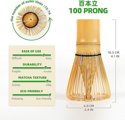 TEANAGOO Matcha Whisk Set,Bamboo Matcha Whisk (100 prongs) with Black Holder,6-PCS Traditional Starter Set,Scoop (Chashaku),Bamboo Chasen for Making Latte,Ceremony Accessory,Gife for Friend/Family