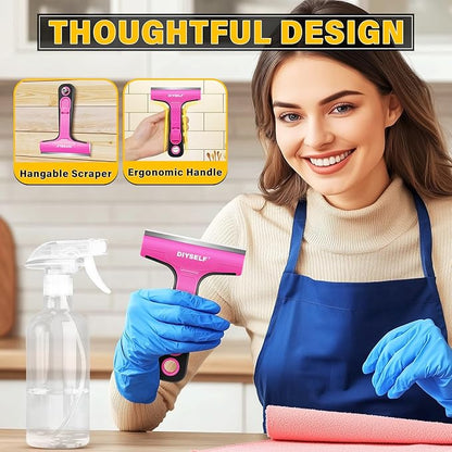 DIYSELF 1 Pack Razor Blade Scraper, Window Scraper with Razor Blade, Razor Scraper Tool for Glass, Scraper Tool Kitchen for Cleaning Stovetop, Cooktop, Oven, Paint Scraper with 10 PCS 4'' Blades