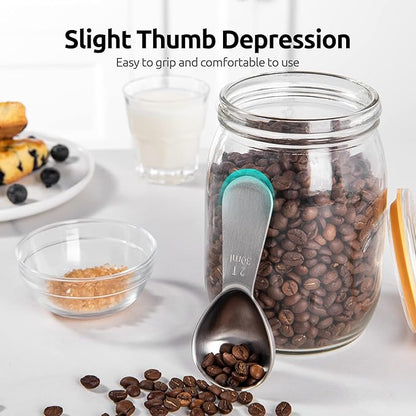 18/8 Stainless Steel Coffee Scoop: U-Taste 2 Tablespoon Metal Measuring Spoon Set of 2, Short Handled Measure Scooper for Ground Coffee, Bean, Espresso, Powder, for Canister (Silver, 2Tbsp/30ml)