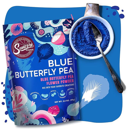 Suncore Foods Blue Butterfly Pea Powder, Blue Food Coloring Powder, Gluten-Free, Non-GMO, 3.5oz (1 Pack)