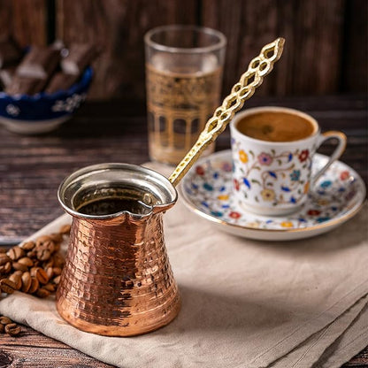 Volarium Turkish Coffee Pot, Greek Arabic Coffee Maker, Hammered Copper Coffee Cezve, Stove Top Coffee Maker (Small)