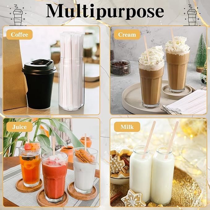2000 Pcs Individually Wrapped Wooden Coffee Stirrers, Disposable Coffee Stir Sticks Round End Sticks Bulk Wood Stirrers for Cocktail Hot Drinks Restaurant Bar Home Office (7 Inch)
