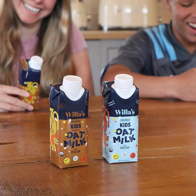 Willa's Organic Kid's Oat Milk with 8g Protein & 240g Calcium, Plant-Based Milk for Kids, Dairy-Free, Low Sugar, 2g Fiber – 8.25 oz, 16 Pack