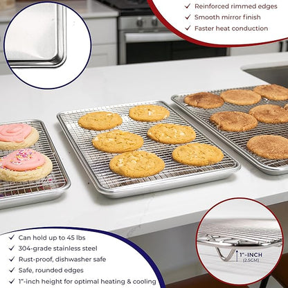 KITCHENATICS Aluminum Baking Pan Half Sheet with Grid: Baking Sheet with Wire Rack, 13 x 18 Baking Trays with Stainless Steel Wire Cooling Rack for Baking, Easy Clean, Commercial Quality, Heavy Duty
