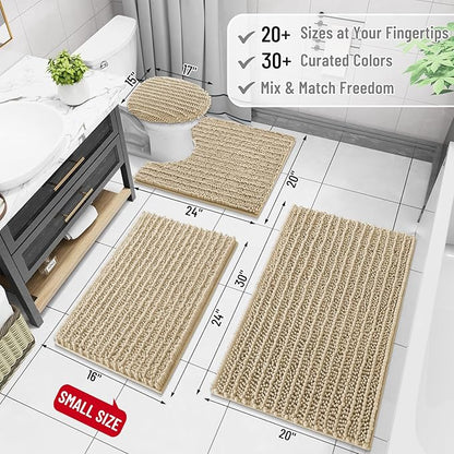 Arotive Luxury Chenille Bathroom Rug Mat, Extra Soft Thick Absorbent Shaggy Bath Rugs, Non-Slip Machine Wash Dry, Plush Bath Mats for Bathroom, Shower and Tub, 44x24, Beige