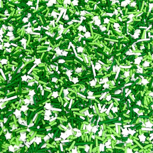 Manvscakes Sprinkles- Edible Cake and Cupcake Sprinkles with Assorted Shapes and Sizes for Parties, Metallic Sprinkle Mix for Cookies, Ice Cream, Cake and Cupcake Decorating, 4 oz (Green and Silver)