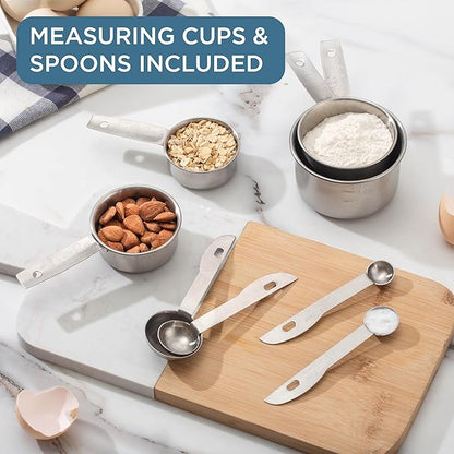 COOK WITH COLOR Stainless Steel Mixing Bowls Set - Nesting Bowls with Non-Slip Bottom and Easy-Grip Handles, Silver, 12 Pieces