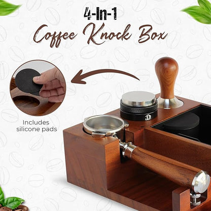 Espresso Knock Box & Tamping Station - Coffee Organizer Box for 58mm Tamper, Distributor, Portafilter Accessories - Includes Cleaning Brush