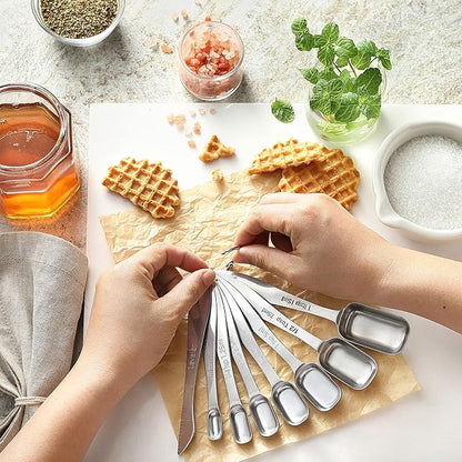 Spring Chef Stainless Steel Measuring Spoons Set of 8 with Leveler, Metal Teaspoon & Tablespoon Measuring Spoons for Dry & Liquid Ingredients, Fits in Spice Jars - Kitchen Gadgets For Baking & Cooking