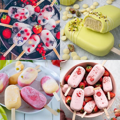 Sakolla Silicone Popsicle Molds Set of 3, Large Oval 4 Cavities Homemade Ice Pop Molds with 150 Wooden Sticks for Ice Cream, Cakesicles, Cake Pop (White)