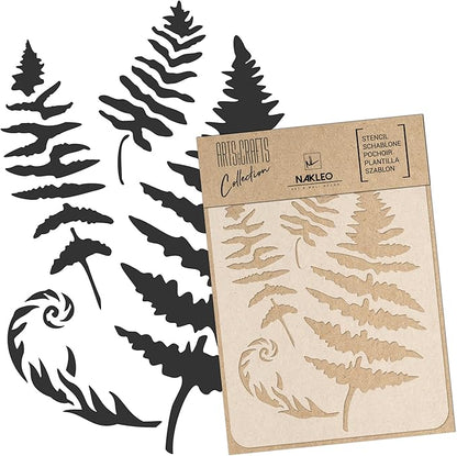 NAKLEO Painting Stencil for Crafts A5 5.9” x 8.3”, Fern Leaf Frond Pattern, Reusable Plastic DIY & Scrapbooking Drawing Template, Decoupage Art Home Decor, Wall Wood Fabric Furniture