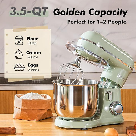 Kitchen in the Box Stand Mixer, 3.5 QT Small Electric Kitchen Mixer, 10-Speed Portable Lightweight Food Mixer with Stainless Steel Bowl, Egg Whisk, Dough Hook, Beater (Sage Green)