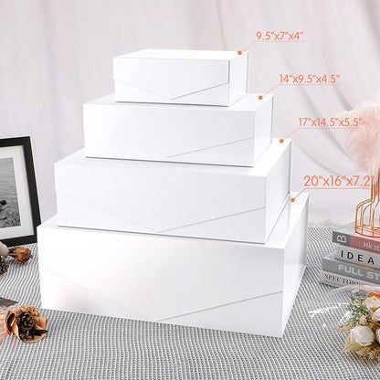 19.2x15.8x7 Inches, 5 Extra Large Gift Boxes with Lids, Groomsmen Proposal Boxes with Magnetic Closure, Bridesmaid Proposal Boxes, Giant Gift Boxes for Clothes and Large Gifts (Glossy White)