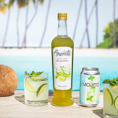 Amoretti - Mojito Libre Beverage Infusion, 94 Servings Per Bottle (750 ml) - Drink Mix & Water Enhancer with Pump for Flavoring Cocktails, Waters, Teas, and other Beverages, Preservative Free