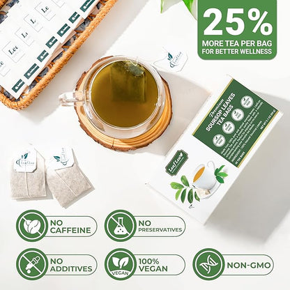 LeafLea 40 Premium Soursop Leaf Tea Bags, Pure & Natural Sour Sop Leaves, Graviola Leaves Tea, Hoja Guanabana Tea, Natural Digestion Support Herbal Tea Bags, Nutrient-Rich, No Sugar, No Caffeine