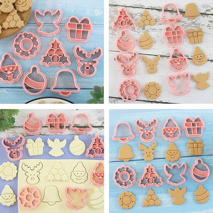 8Pcs Christmas Cookie Cutters, 3D Cookie Cutter Set, Snowman Deer Gift Cutters Cake Baking Fondant Embosser Stamps Christmas Party DIY Cake Decorating Tools