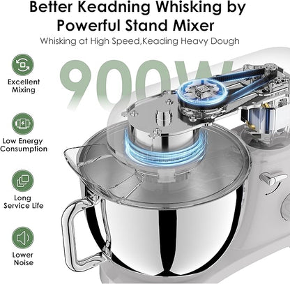 Kitchen in the box Stand Mixer - 6.5 Quart Mixing Bowl with Handle, 900 Watt Powerful Heavy Bread Dough Standing Mixers Tilt-head with Dough Hook, Whisk, Flat Beater and Splash Guard (Green)