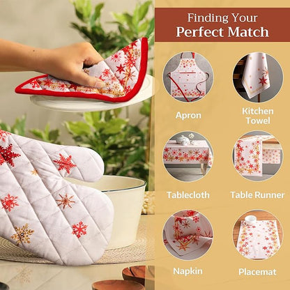 Maison d' Hermine 100% Cotton Oven Mitt & Pot Holder Set (7.5"x13" & 8"x8") Heat Resistant BBQ Cooking Gloves with Loop, Baking, Grilling, Kitchen, Handling Hot Pans (Crystal Star)