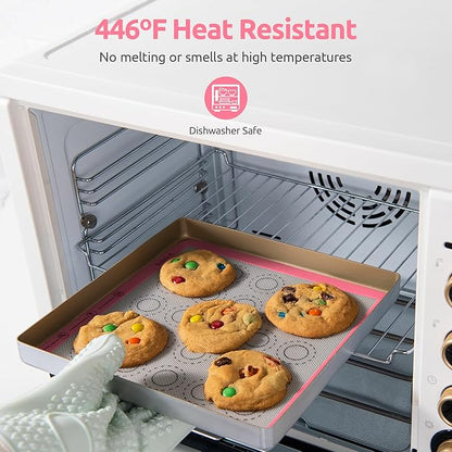 446ºF Heat Resistant Macaron Mat: U-Taste 11x11in Non Stick Silicone Baking Mat, Reusable Cookies Pastry Sheet Liner with Edge Enhancement & Circle Measurement for Square Cake Pan (2 PCS, Pink)