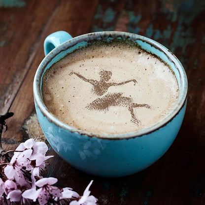 NAKLEO Coffee Cookies Decoration Reusable Plastic Baking Stencil - 7x7cm and 11x11cm / 2.8'x2.8' and 4.3'x4.3' - Ballerinas Dancers Ballet - Art Craft DIY Biscuit Pastry Cake Glaze Kitchen