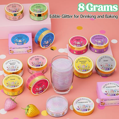 Nomeca Edible Glitter for Drinks Cakes, 8 grams Food Grade Luster Dust Sprinkles Glitter for Cake Decorations, DIY Cocktails, Beverages & Cake Decorating, Dessert Cake Topper (11-Fruit Green)