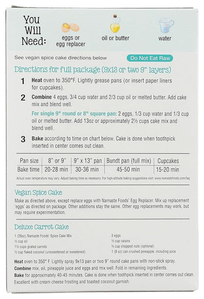 Namaste Foods, Gluten Free Spice Cake Mix, Allergen-Free,26 Oz (Pack of 6)