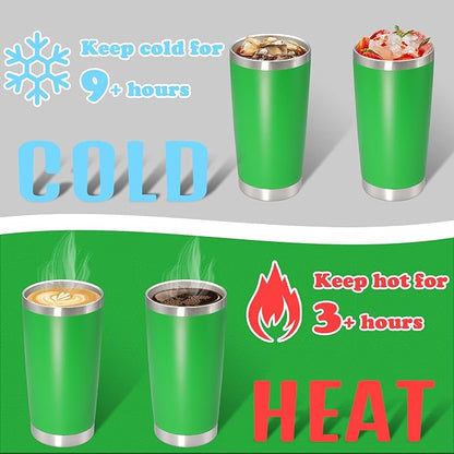 20 oz Tumbler with lid Double Wall Vacuum Insulated Tumblers Stainless Steel Coffee Mug Travel Coffee Tumbler Powder Coated Tumbler Cup Keep Hot&Cold - (Green 12 Pack)