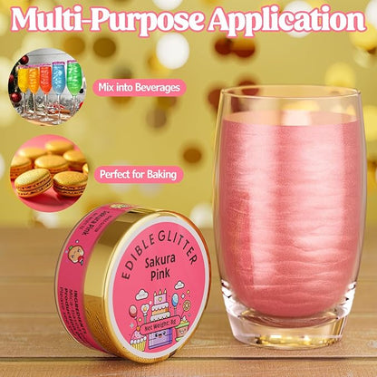 Nomeca Edible Glitter for Drinks Cakes, 8 grams Food Grade Luster Dust Sprinkles Glitter for Cake Decorations, DIY Cocktails, Beverages & Cake Decorating, Dessert Cake Topper (5-Sakura Pink)
