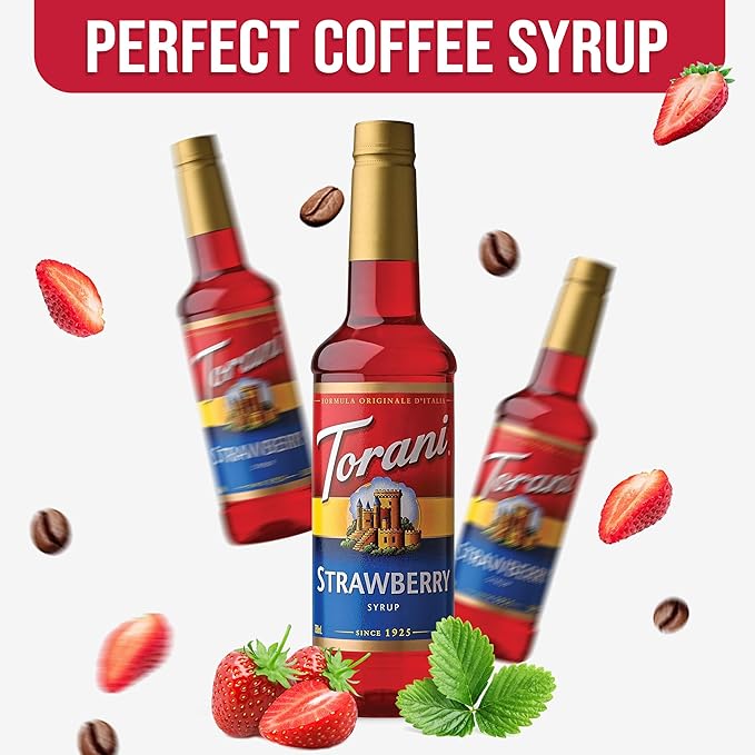 Jimoco® Syrup Pump Dispenser + Torani® Strawberry Syrup, 25.4 oz - Coffee Syrup Pump & Flavoring Bundle