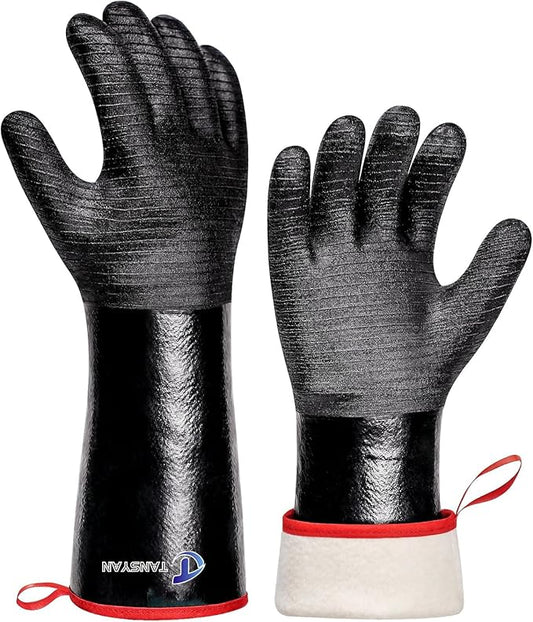 932°F Extreme Heat Resistant Gloves for Tansyan Grill BBQ, Waterproof Long Sleeve Pit Grill Gloves for Fryer, Baking, Oven,Smoker,Fireproof, Oil Resistant Neoprene Coating（14-Inch ）