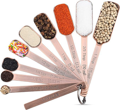 Copper Measuring Cups and Spoons - 17 Piece Set, 7 Cups and 9 Spoons with 1 Leveler for Kitchen