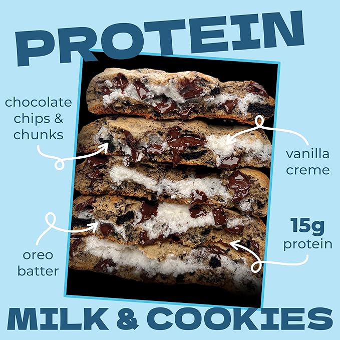 My Cookie Dealer Protein Cookies, Milk & Cookies (2.2oz, Pack of 12) - 15g Protein per Cookie - Individually Wrapped Workout Snacks for On-The-Go Travel