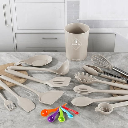 18 Pcs Cooking Utensils Set, Kitchen Utensils Set with Utensil Holder, 446°F Heat Resistant Silicone Spatula Set, Kitchen Gadgets Tools Set for Nonstick Cookware BPA FREE